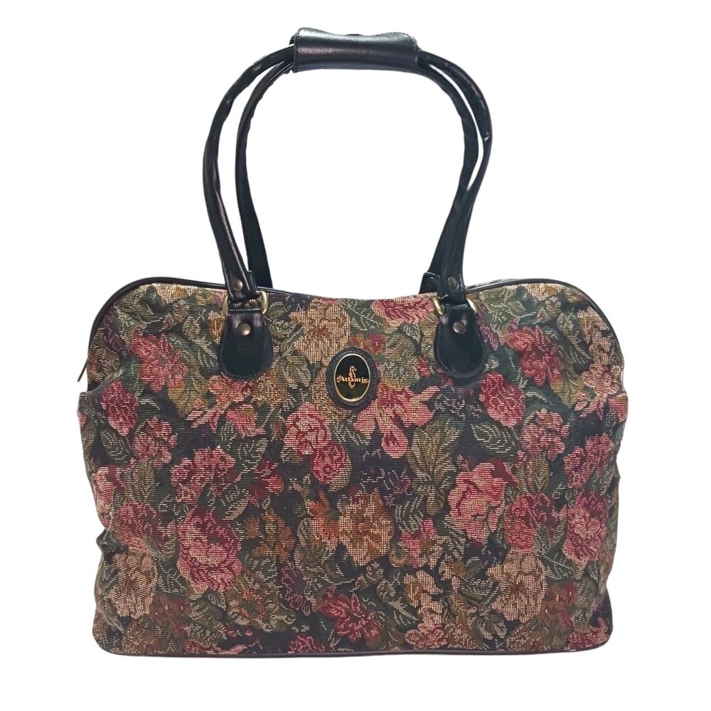 Vtg Atlantic Green Floral Tapestry Womens Travel Overnight Bag Mary Poppins READ